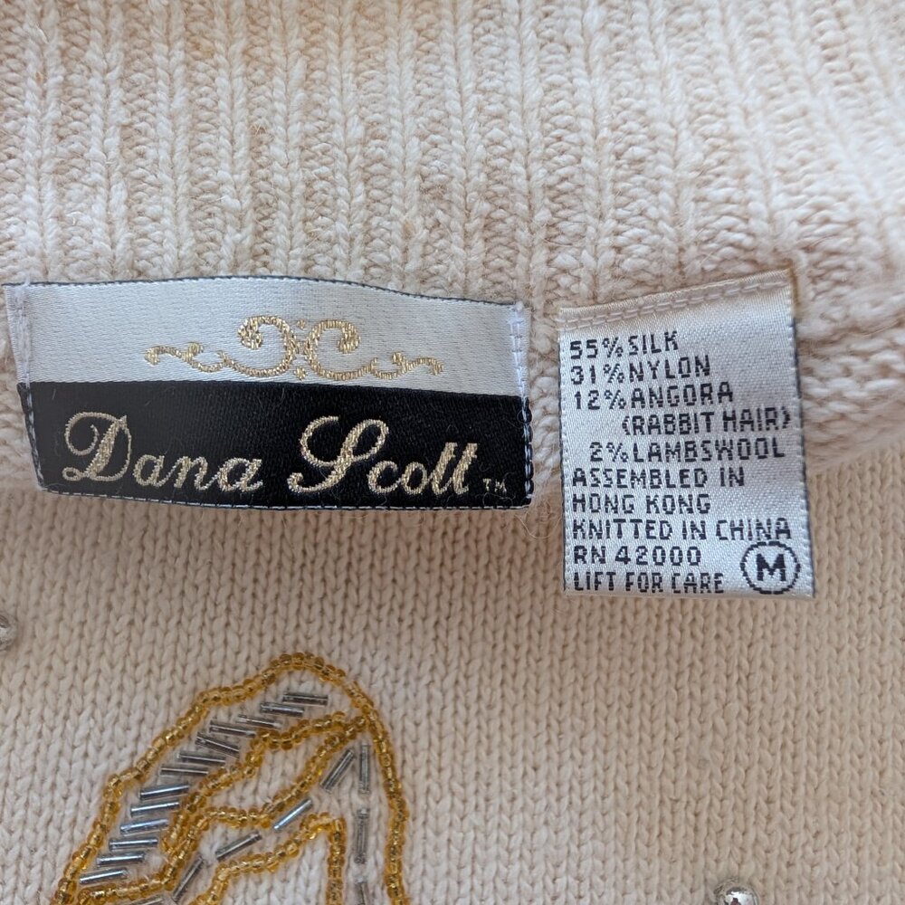 VINTAGE Dana Scott cream with beaded bows holiday sweater Medium EUC - Picture 9 of 10
